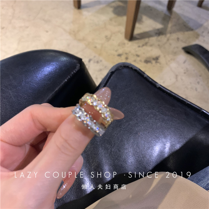 （2PCS）2023 Gaya Baru Korea Cincin Berlian Wanita Desain Fashion Pribadi Canggih Ringan Mewah Pembukaan Cincin Yang Dapat Disesuaikan