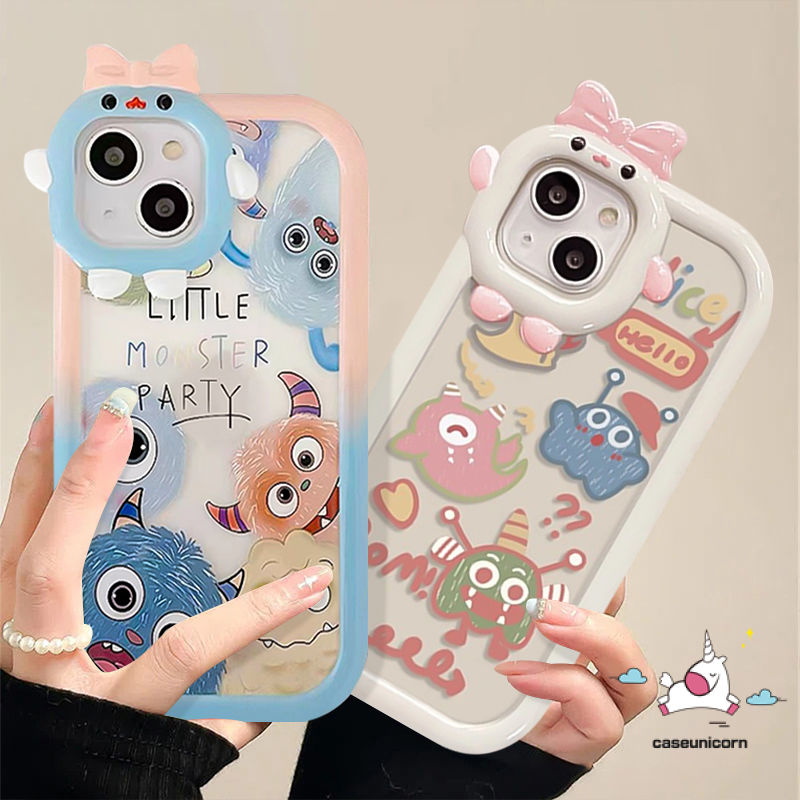 Case Monster Kecil Kartun Samsung A04 A12 A32 A14 A23 A04E A13 A50 A50s A22 A30s A51 A52 A03 A52s A31 A02s A21s M32 A33 A03s A53 A73 A04s A11 A71 A53 Bow Monster Lens Soft Case