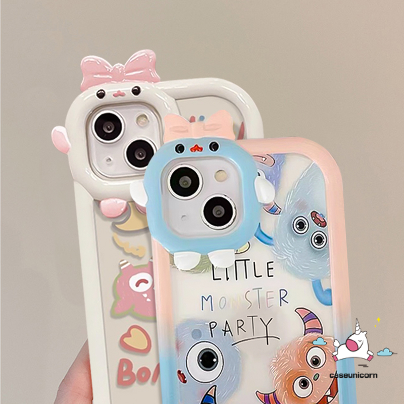 Case Monster Kecil Kartun Samsung A04 A12 A32 A14 A23 A04E A13 A50 A50s A22 A30s A51 A52 A03 A52s A31 A02s A21s M32 A33 A03s A53 A73 A04s A11 A71 A53 Bow Monster Lens Soft Case