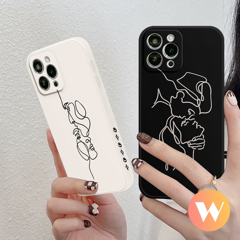 Casing Ponsel Motif Sisi Wajah Geometri Abstrak Seni Sederhana Kompatibel Untuk IPhone 7Plus 11 12 13 14 Pro Max 8 6S 6 7 Plus X XR XS Max SE 2020 Ilustrasi Tepi Lurus Soft Cover