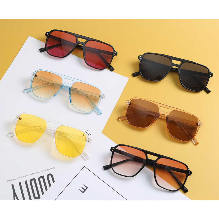 【Bayar di tempat】2023 gaya baru bintang yang sama Kacamata Hitam Kotak Bingkai Besar Balok Ganda Trendy Retro Fashionable Sunglasses Untuk Wanita