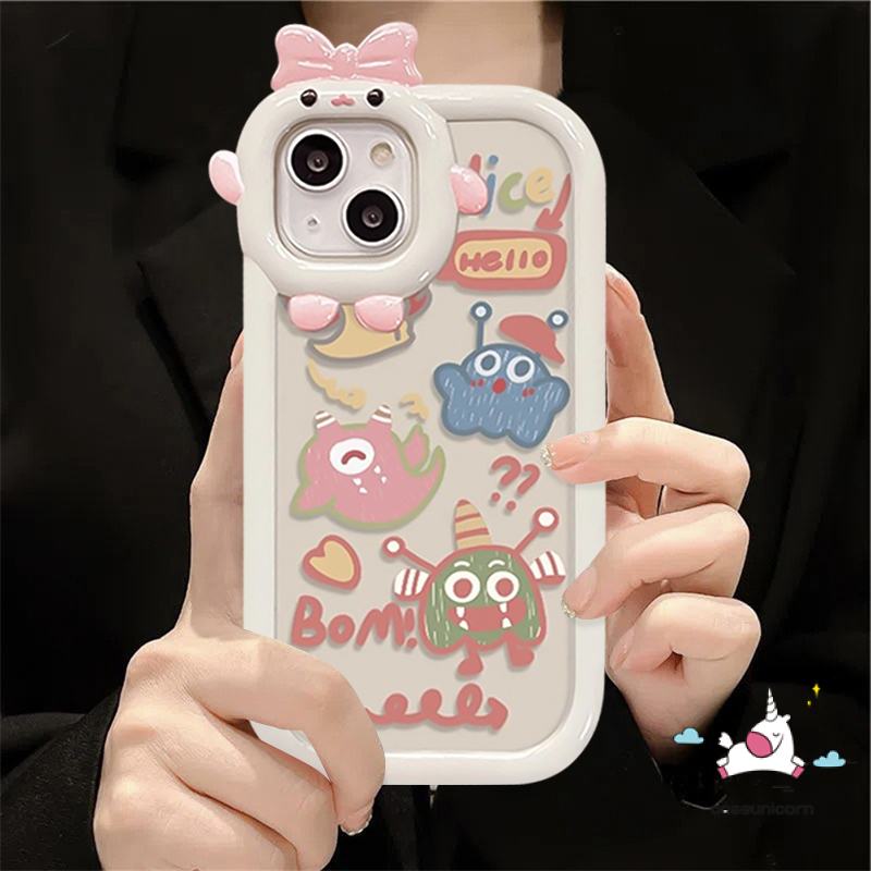 Case Desain Kartun Monster Kecil 3D Untuk Oppo A57 A17 A17K A15 A95 A16 A77s A3s A5s A7 A12 A96 A53 A1K A16K A52 A16E A55 A31 A5 A9 A16 Az A2 A94 A5s 7Z Az Case Pelindung Earphone Bluetooth Airpod