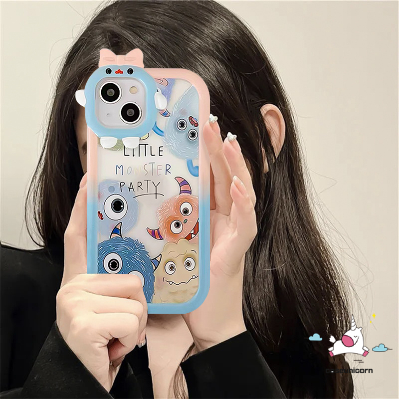 Case Realme C25 C12 C31 C33 9i 8 8i C15 C25Y C21Y C11 C35 C30 C25s C21 C2 C1 C3 C17 9 8pro 7 9pro+5 6i 5s 5 7i Creative 3D Bow Little Monster Lens Kartun Monster Lucu Lembut Case Tempat Kotak Makan