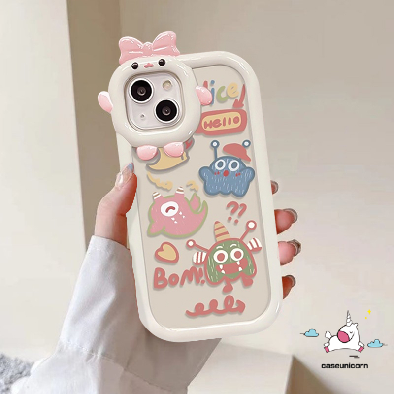 Case Realme C25 C12 C31 C33 9i 8 8i C15 C25Y C21Y C11 C35 C30 C25s C21 C2 C1 C3 C17 9 8pro 7 9pro+5 6i 5s 5 7i Creative 3D Bow Little Monster Lens Kartun Monster Lucu Lembut Case Tempat Kotak Makan
