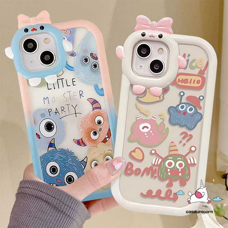 Case Realme C25 C12 C31 C33 9i 8 8i C15 C25Y C21Y C11 C35 C30 C25s C21 C2 C1 C3 C17 9 8pro 7 9pro+5 6i 5s 5 7i Creative 3D Bow Little Monster Lens Kartun Monster Lucu Lembut Case Tempat Kotak Makan