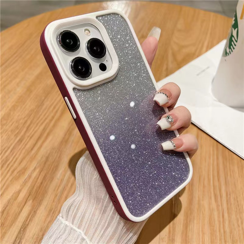 Casing Ponsel Transparan Glitter Gradasi Mewah iPhone 14 Pro Max 13 Pro Max 12 Pro Max 11 Pro Max shockproof Melindungi Kamera anti Jatuh Bening hard cover