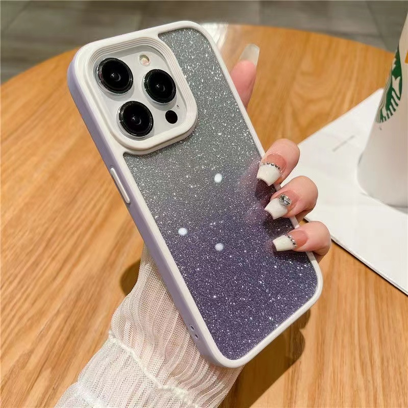 Casing Ponsel Transparan Glitter Gradasi Mewah iPhone 14 Pro Max 13 Pro Max 12 Pro Max 11 Pro Max shockproof Melindungi Kamera anti Jatuh Bening hard cover