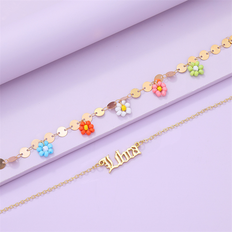 Rinhoo Mizhu Bunga Double Constellation Gelang Emas Kaki Rantai