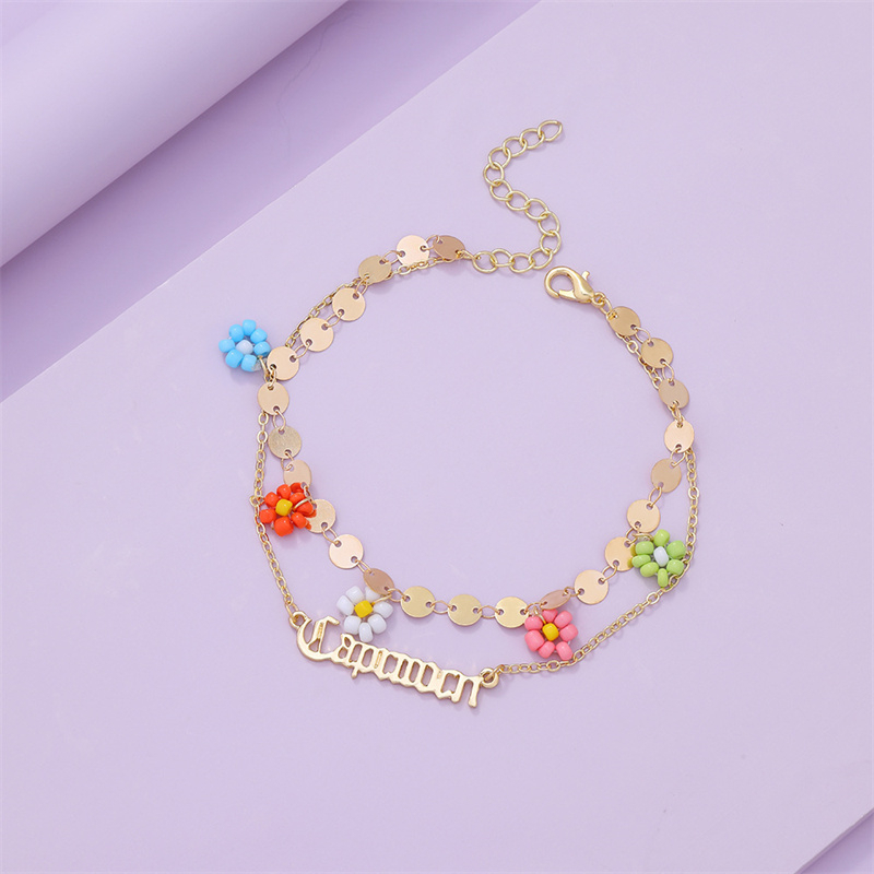Rinhoo Mizhu Bunga Double Constellation Gelang Emas Kaki Rantai