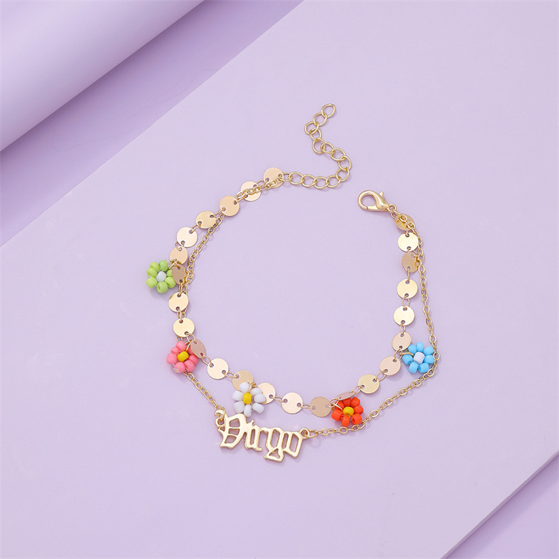 Rinhoo Mizhu Bunga Double Constellation Gelang Emas Kaki Rantai