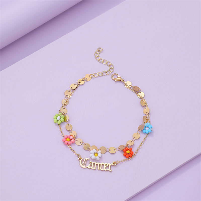 Rinhoo Mizhu Bunga Double Constellation Gelang Emas Kaki Rantai
