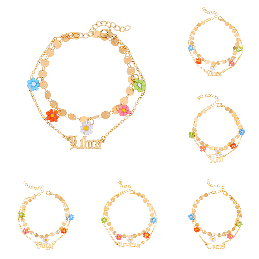 Rinhoo Mizhu Bunga Double Constellation Gelang Emas Kaki Rantai