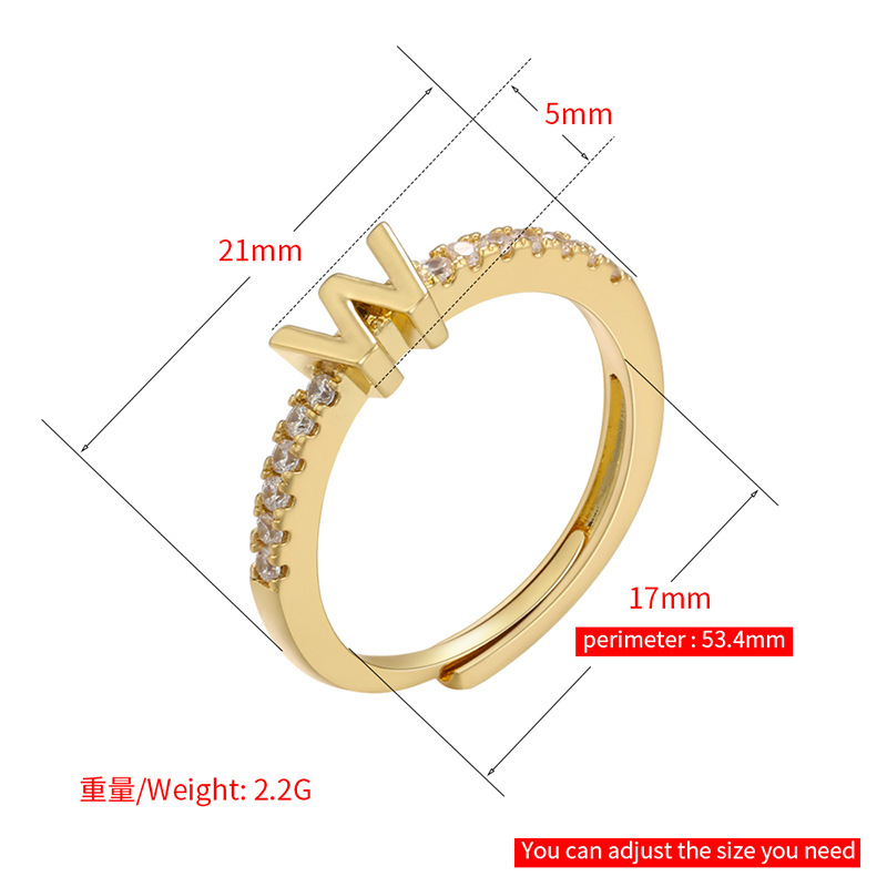 Rinhoo 26huruf Fashion Micro Set Zirkon Terbuka Dapat Disesuaikan Cincin925 Perak Cincin