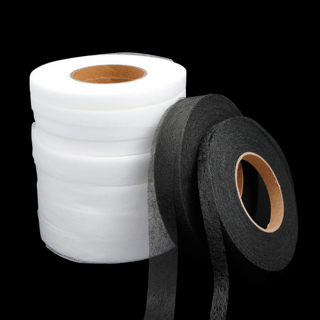 70yards/roll Putih Hitam Jahitan Dua Sisi Hot Melt Adhesive Tape Cloth Apparel Fusible Interlining Fabric Tape