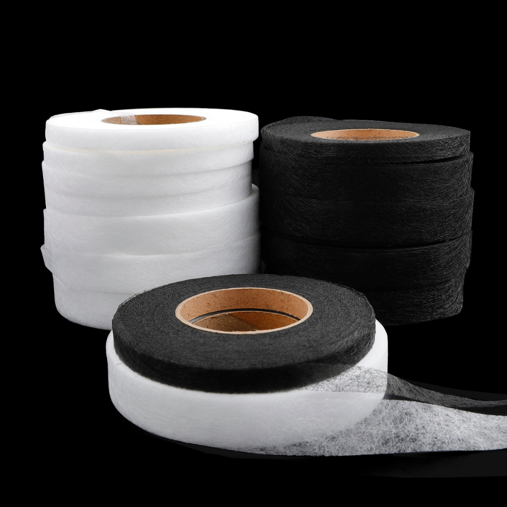 70yards/roll Putih Hitam Jahitan Dua Sisi Hot Melt Adhesive Tape Cloth Apparel Fusible Interlining Fabric Tape