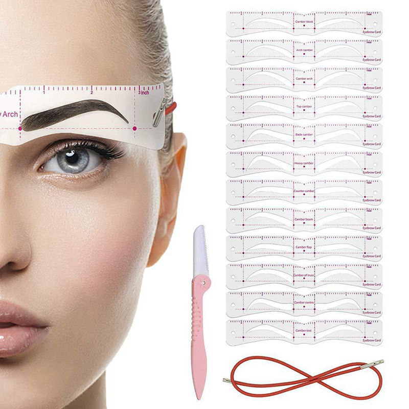 12pcs Reusable Eye Brow Drawing Guide Set Stensil Alis Makeup Card Kit