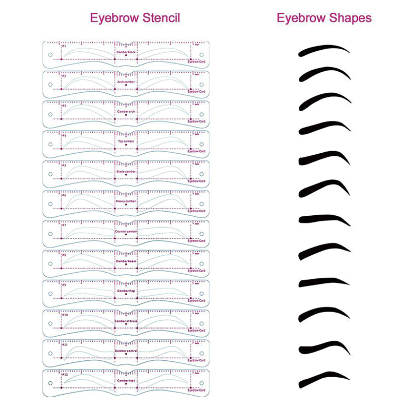 12pcs Reusable Eye Brow Drawing Guide Set Stensil Alis Makeup Card Kit