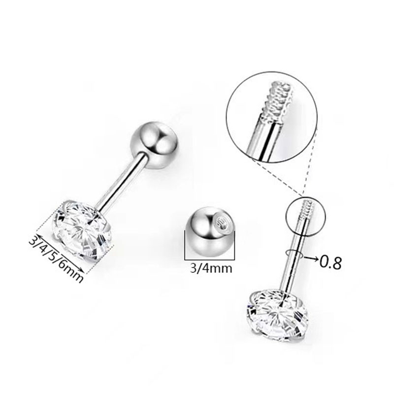 [ACKER] 6mm 1pasang925silver Cubic Zirconia Titanium Stainless Berlian AAA+Zircon Anting Tusuk Untuk Wanita