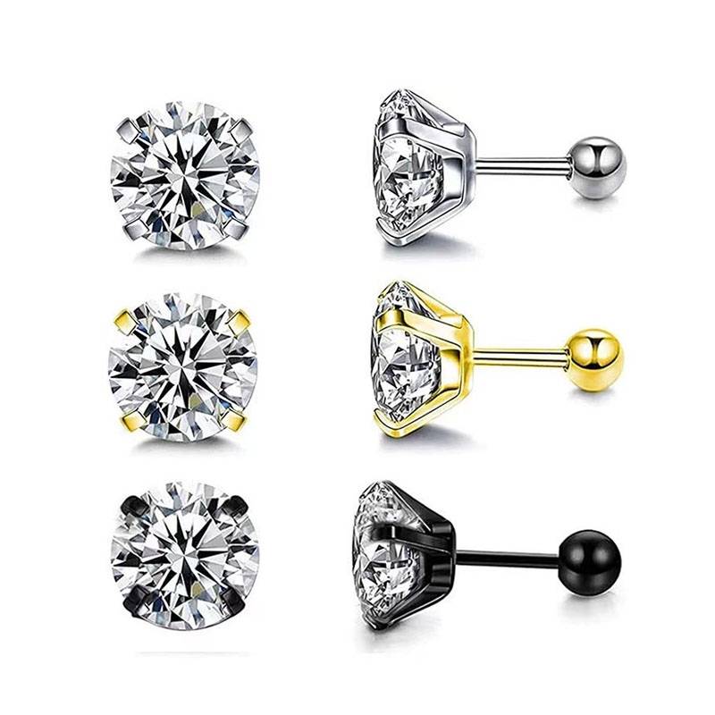 [ACKER] 6mm 1pasang925silver Cubic Zirconia Titanium Stainless Berlian AAA+Zircon Anting Tusuk Untuk Wanita