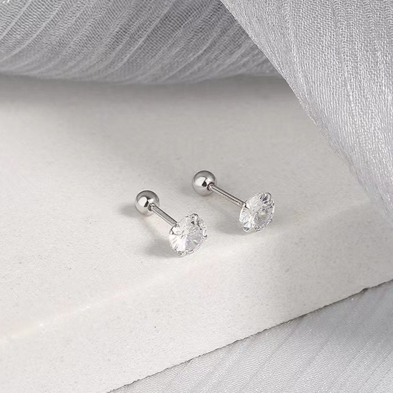 [ACKER] 6mm 1pasang925silver Cubic Zirconia Titanium Stainless Berlian AAA+Zircon Anting Tusuk Untuk Wanita