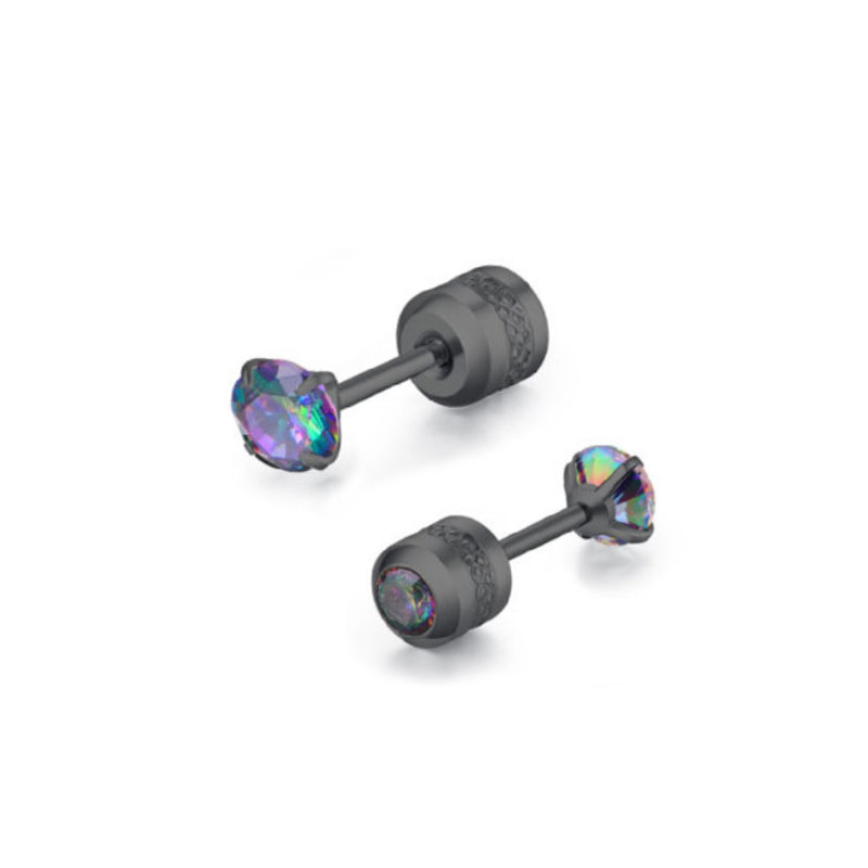 [ACKER] 2-6mm 1pasang Anting Tusuk Cubic Zirconia Hitam Titanium Stainless Multicolor Diamond AAA+Zircon Untuk Wanita