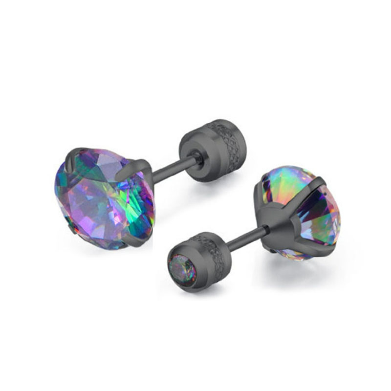 [ACKER] 2-6mm 1pasang Anting Tusuk Cubic Zirconia Hitam Titanium Stainless Multicolor Diamond AAA+Zircon Untuk Wanita