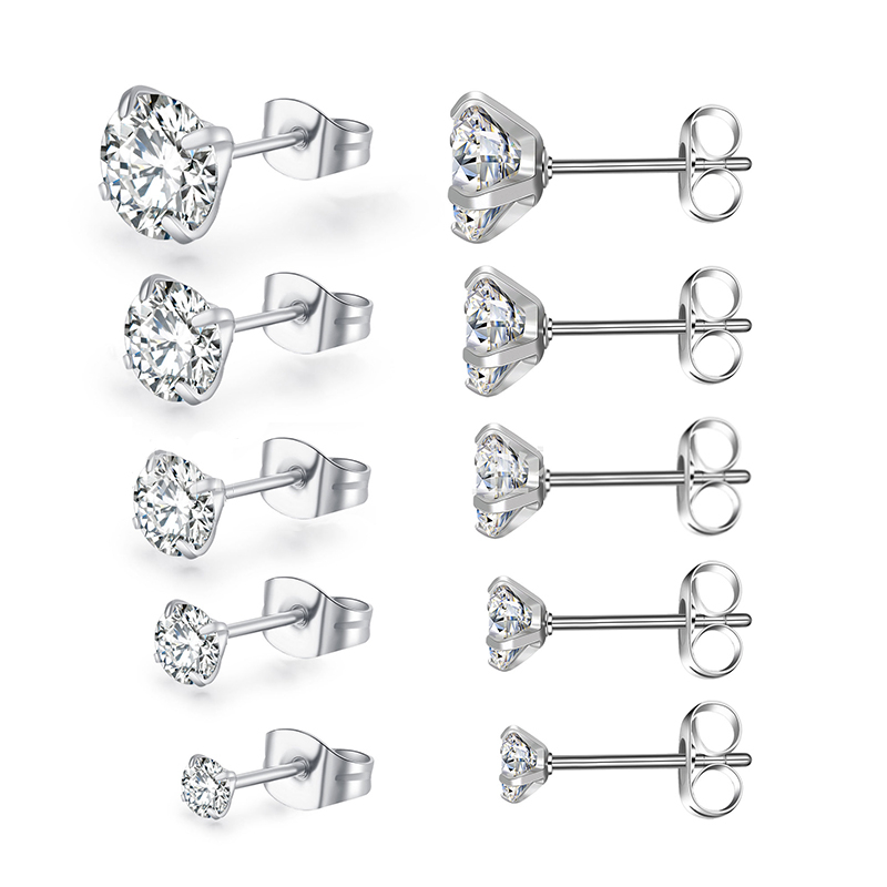 [ACKER] 3-7mm 1pasang925silver Cubic Zirconia Titanium Stainless Berlian AAA+Zircon Stud Earrings Untuk Wanita/Pria