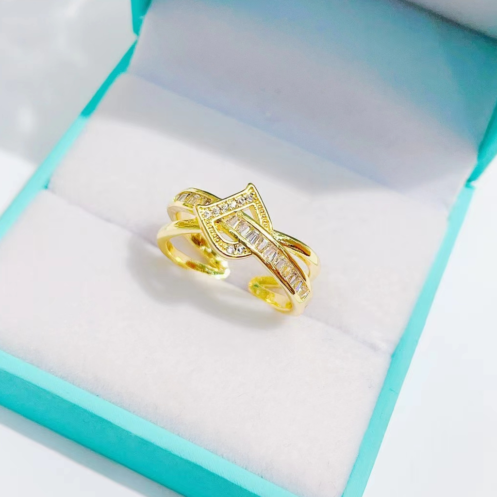 32jenis Cincin Jari Telunjuk Emas Dan Perak Wanita Fashion Cinta Ikatan Simpul Zirkon Open Ring