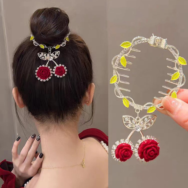 Korea Logam Mutiara Berlian Imitasi Rumbai Jepit Rambut Bunga Kupu-Kupu Kristal Ponytail Clip Woman Aksesoris Rambut