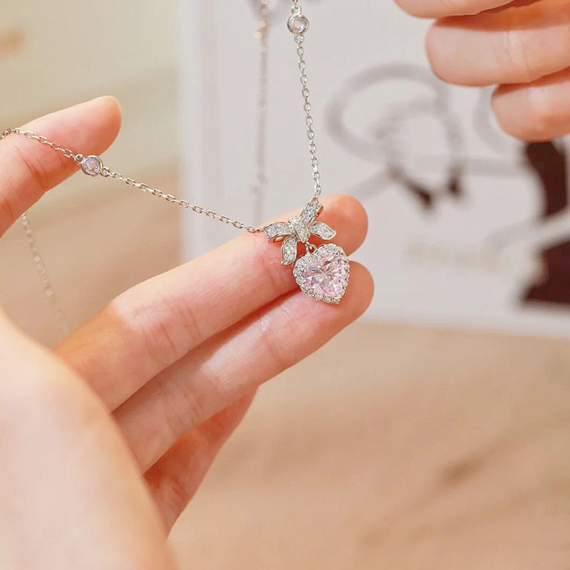 [KD] S925 Sterling Silver Ringan Mewah Wanita Klavikula Rantai Liontin Busur Simpul Cinta Smart Kalung