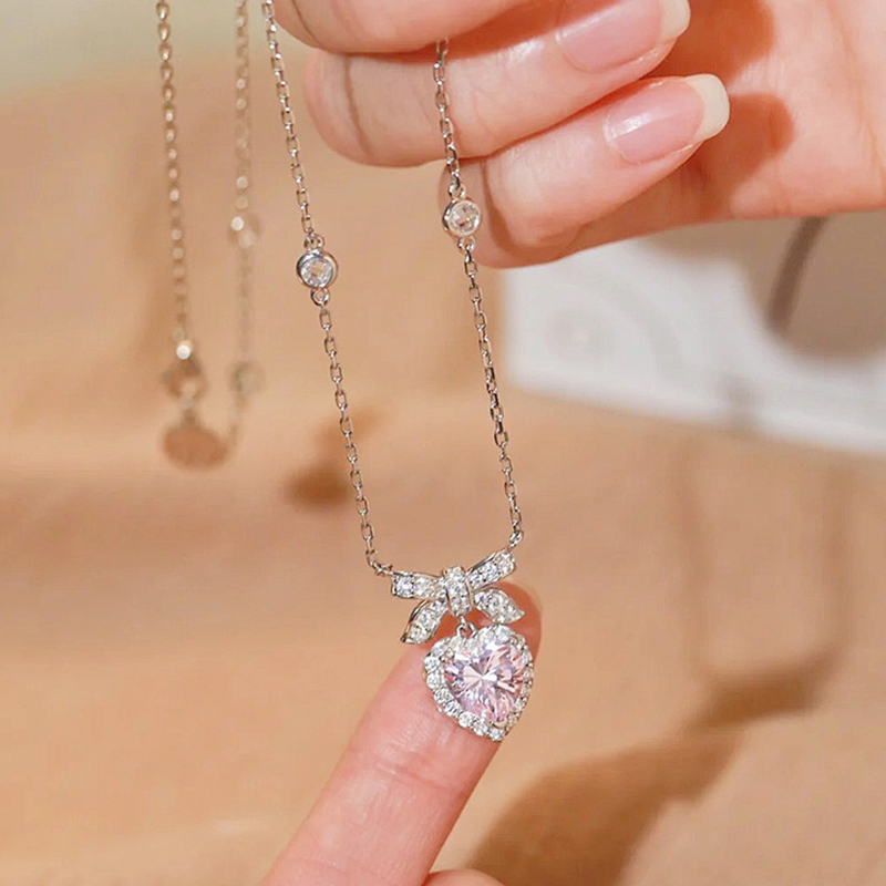 [KD] S925 Sterling Silver Ringan Mewah Wanita Klavikula Rantai Liontin Busur Simpul Cinta Smart Kalung