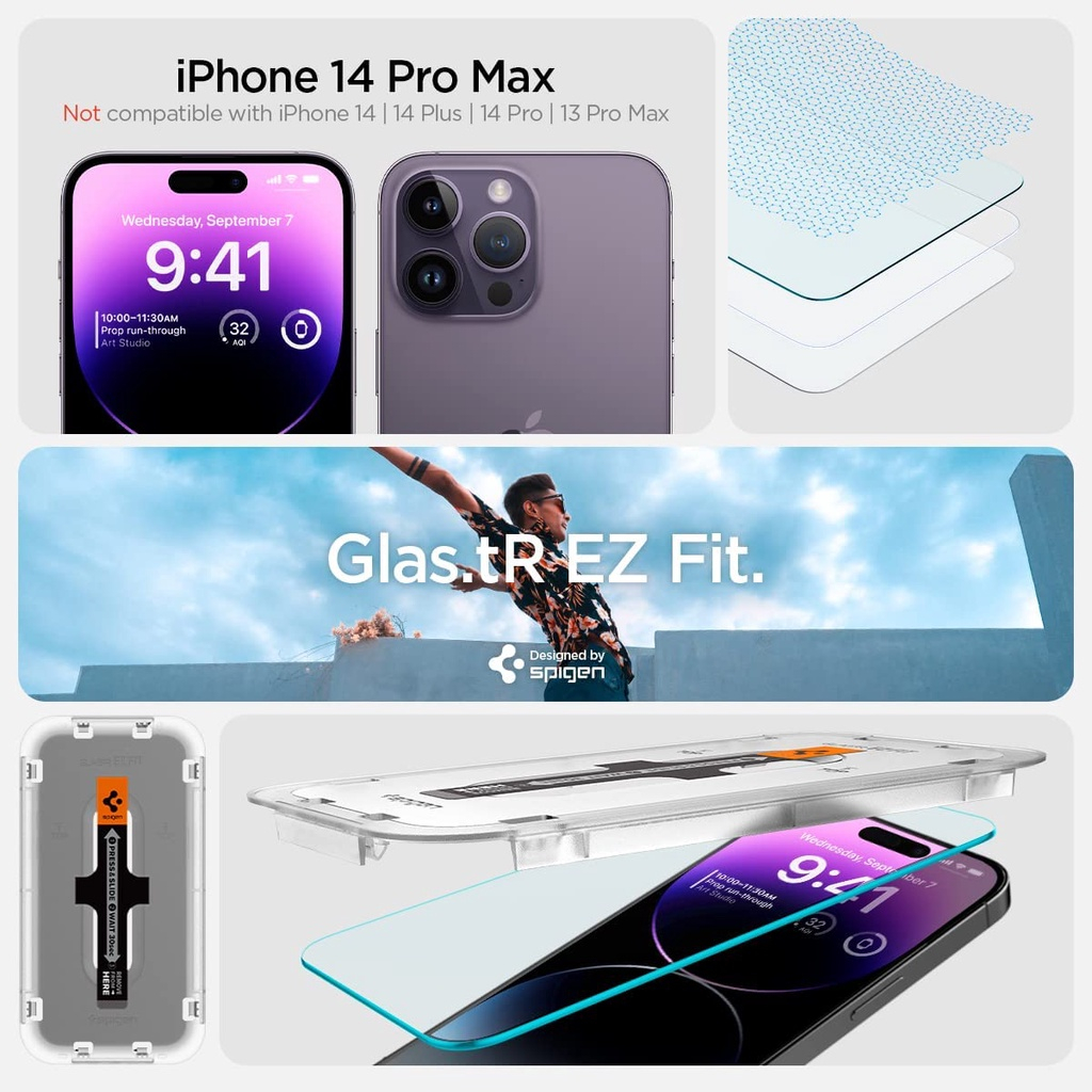 [2Buah] Spigen iPhone 14pro Max 13pro Max Tempered Glass Pelindung Layar Glas.tR EZ Fit