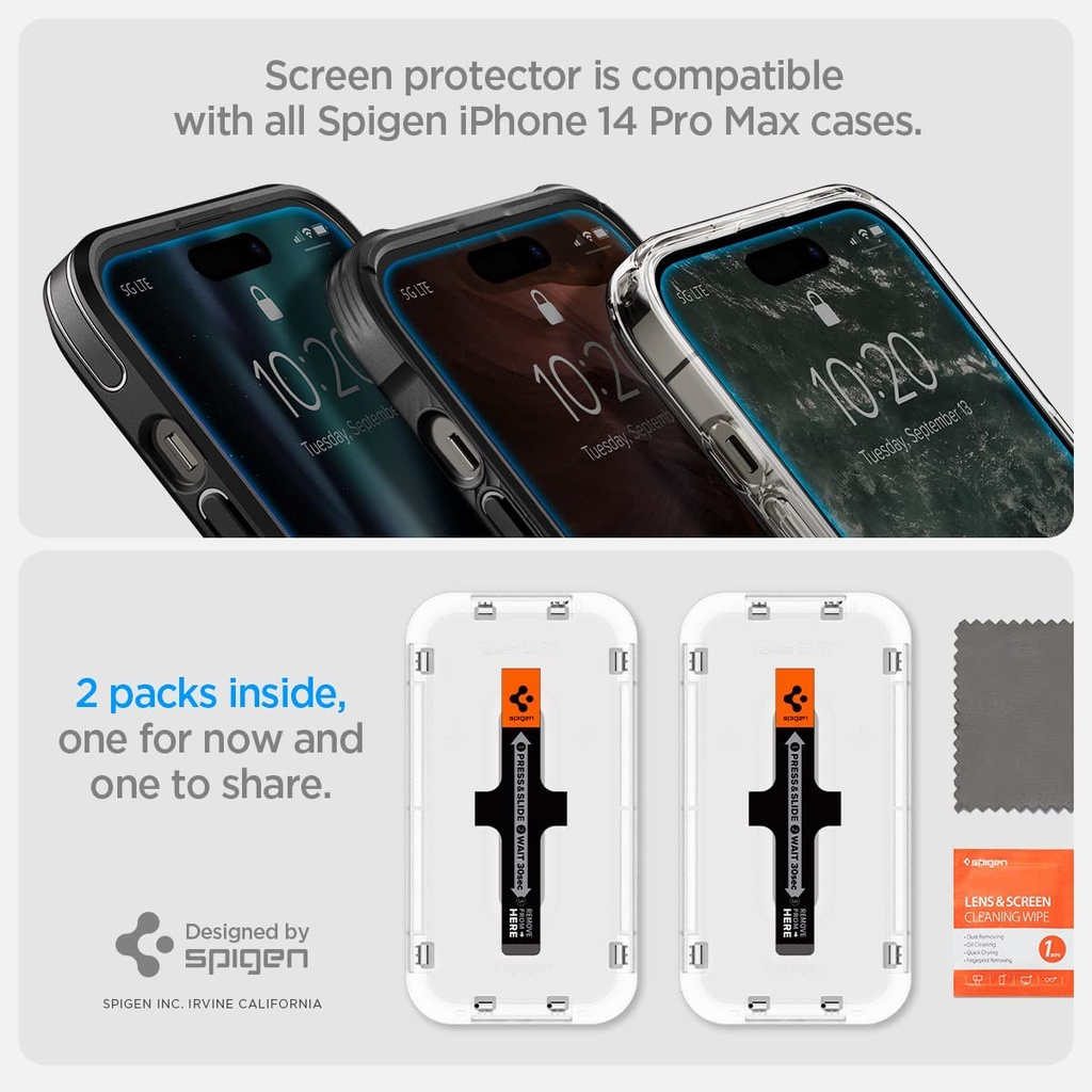 [2Buah] Spigen iPhone 14pro Max 13pro Max Tempered Glass Pelindung Layar Glas.tR EZ Fit