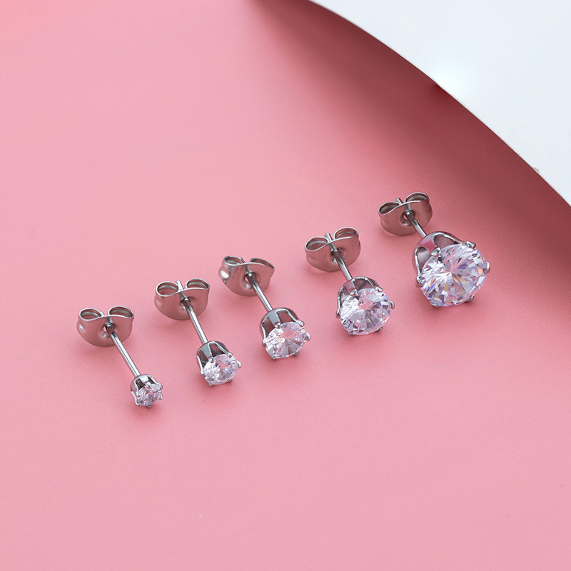 [ACKER] 3-8mm 1pasang925silver Titanium Stainless Cubic Zirconia Berlian AAA+Zircon Stud Earrings Untuk Wanita/Pria