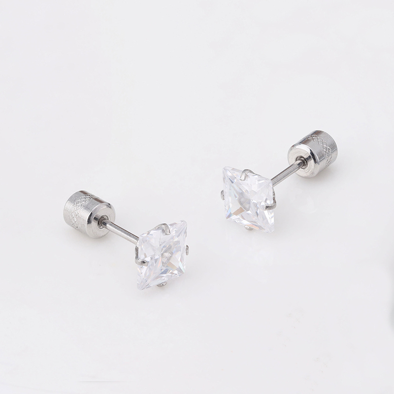 [ACKER] 2-8mm 1pasang925silver Titanium Stainless Persegi Cubic Zirconia Berlian AAA+Zircon Stud Earrings Untuk Wanita/Pria