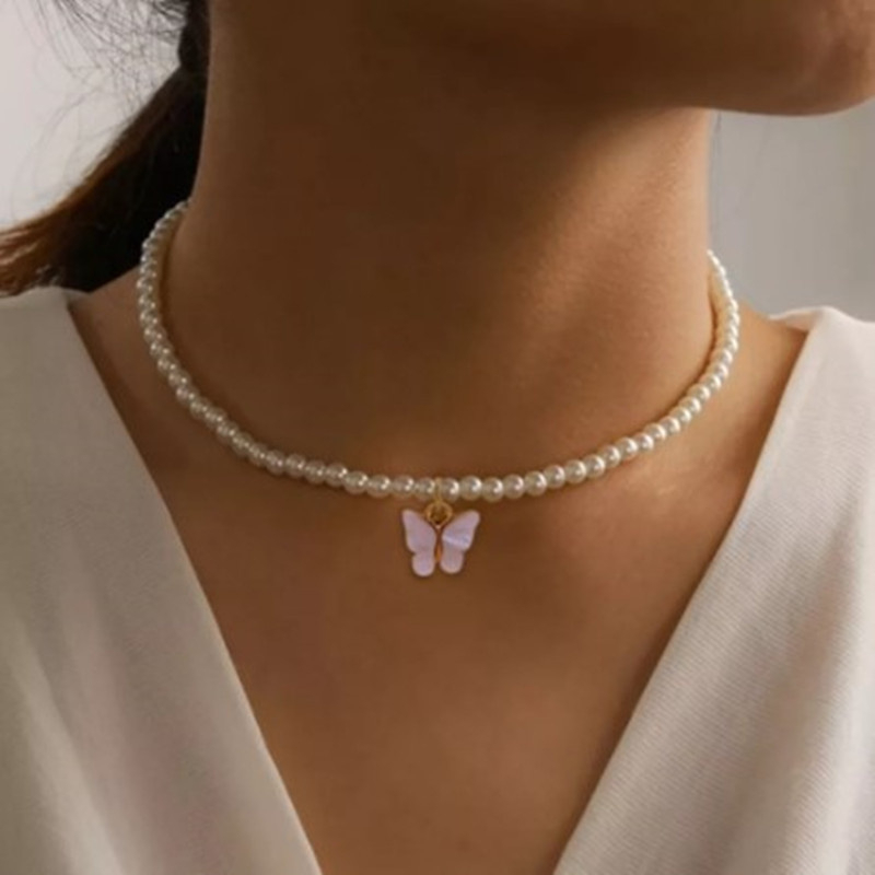 Butterfly Kalung Multilayer Liontin Kupu-Kupu Aksen Mutiara Bahan Zircon Gaya Bohemian Vintage Untuk Wanita