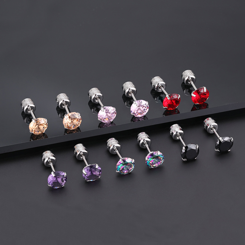 [ACKER] 5mm 1pasang 925silver Titanium Stainless Cubic Zirconia Multicolor Berlian AAA+Zircon Anting Tusuk Untuk Wanita/Pria