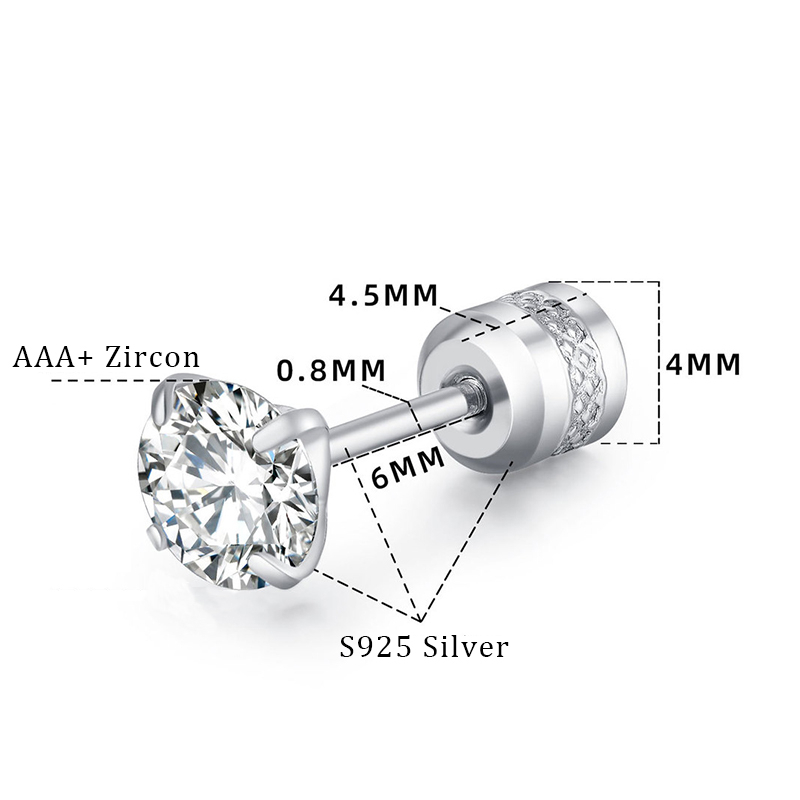 [ACKER] 5mm 1pasang 925silver Titanium Stainless Cubic Zirconia Multicolor Berlian AAA+Zircon Anting Tusuk Untuk Wanita/Pria