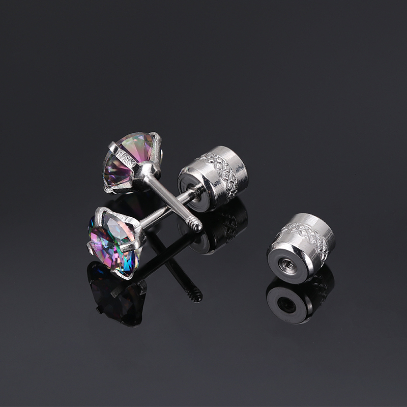 [ACKER] 5mm 1pasang 925silver Titanium Stainless Cubic Zirconia Multicolor Berlian AAA+Zircon Anting Tusuk Untuk Wanita/Pria