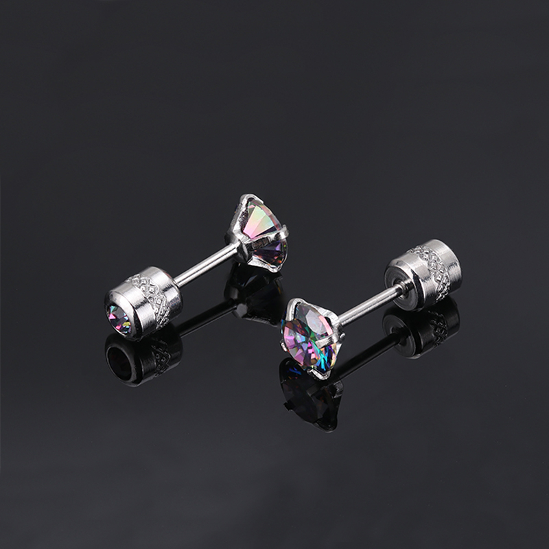 [ACKER] 5mm 1pasang 925silver Titanium Stainless Cubic Zirconia Multicolor Berlian AAA+Zircon Anting Tusuk Untuk Wanita/Pria