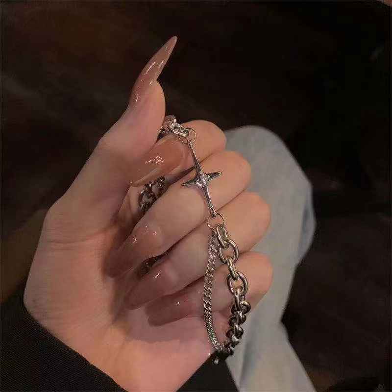 IFYOU Gelang Rantai Desain Bintang Warna Silver Gaya Korea Untuk Wanita