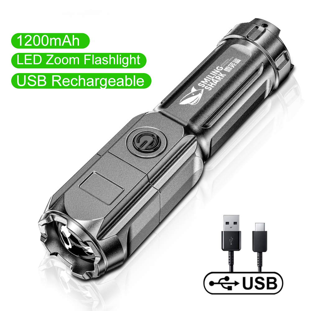 Senter Portable Cahaya Kuat USB Rechargeable Multi-Fungsi Torch Super Terang ABS Cahaya Kuat Fokus Senter Led