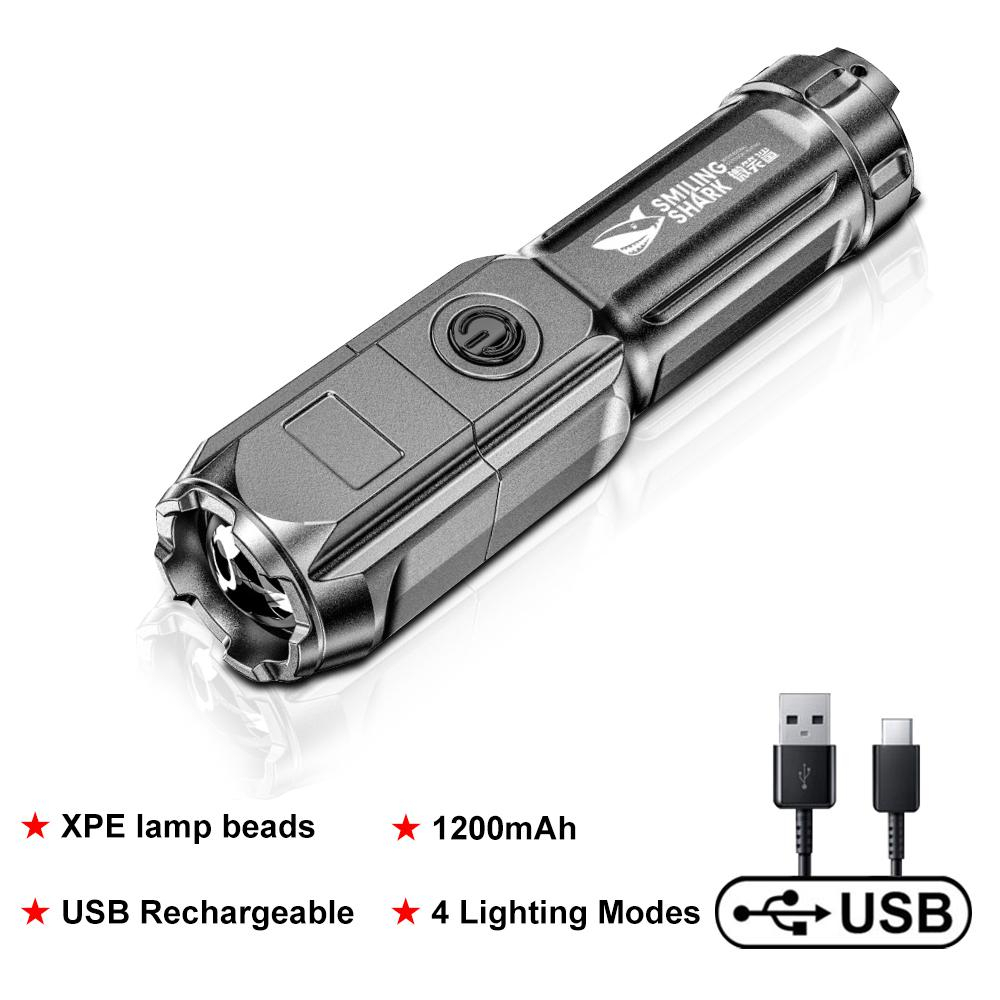 Senter Portable Cahaya Kuat USB Rechargeable Multi-Fungsi Torch Super Terang ABS Cahaya Kuat Fokus Senter Led