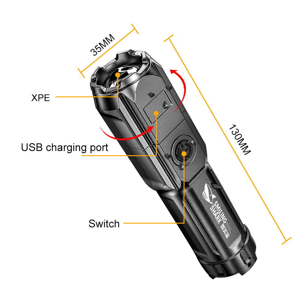 Senter Portable Cahaya Kuat USB Rechargeable Multi-Fungsi Torch Super Terang ABS Cahaya Kuat Fokus Senter Led