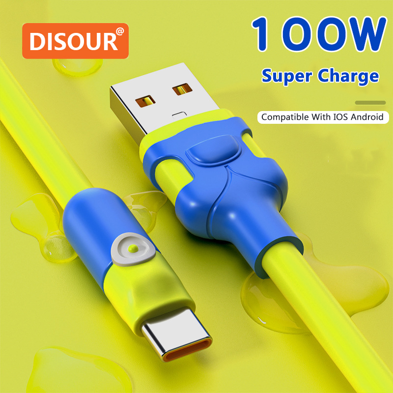 Vaorlo 100W Kabel Data 6A Pengisian Cepat Untuk IOS Andrpoid Micro USB Type-C 8Pin Kabel Pengisian 1M 2M Silikon Cair Charge Line