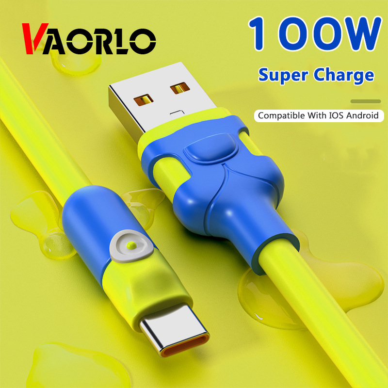 Vaorlo 100W Kabel Data 6A Pengisian Cepat Untuk IOS Andrpoid Micro USB Type-C 8Pin Kabel Pengisian 1M 2M Silikon Cair Charge Line