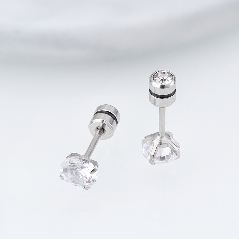 [ACKER] 5mm 1pasang 925silver Titanium Stainless Cubic Zirconia Diamond AAA+Anting Tusuk Zircon Untuk Wanita/Pria