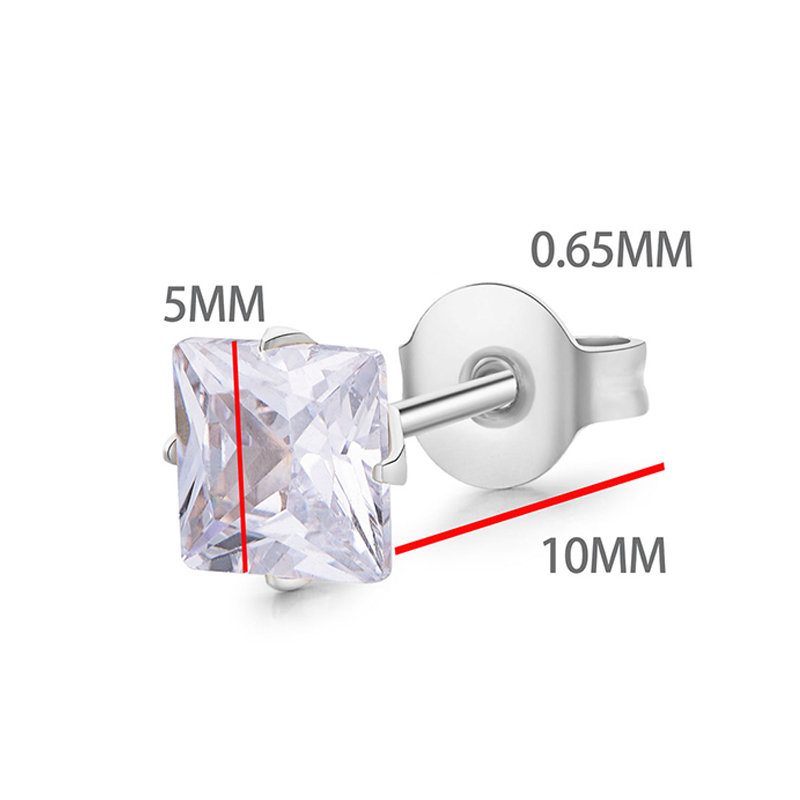 [ACKER] 5mm 1pasang 925silver Titanium Stainless Cubic Zirconia Square Diamond AAA+Anting Tusuk Zircon Untuk Wanita/Pria