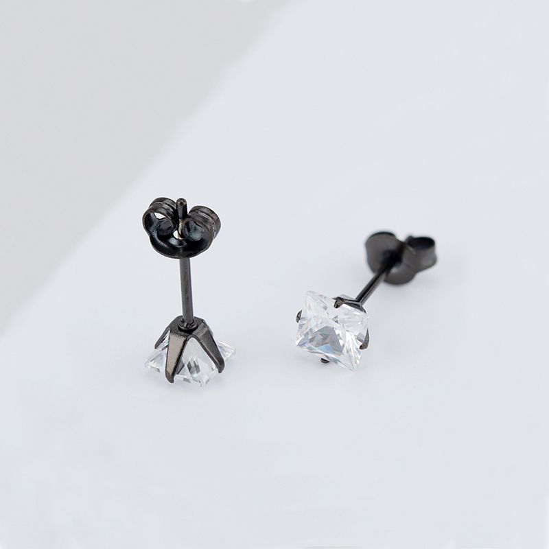 [ACKER] 5mm 1pasang 925silver Titanium Stainless Cubic Zirconia Square Diamond AAA+Anting Tusuk Zircon Untuk Wanita/Pria