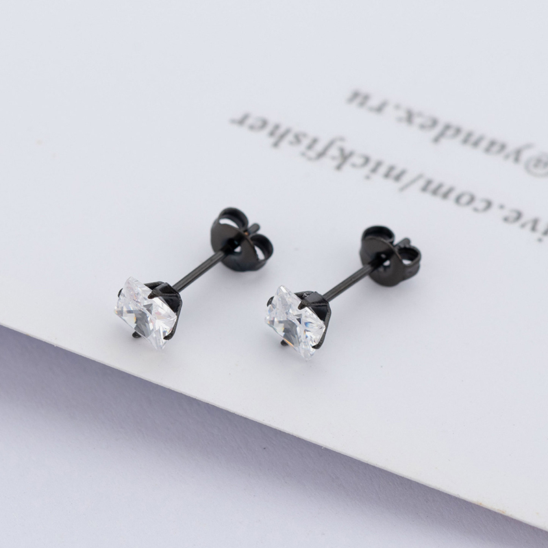 [ACKER] 5mm 1pasang 925silver Titanium Stainless Cubic Zirconia Square Diamond AAA+Anting Tusuk Zircon Untuk Wanita/Pria